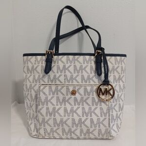 Michael kors medium tote bag signature logo white navy-blue
